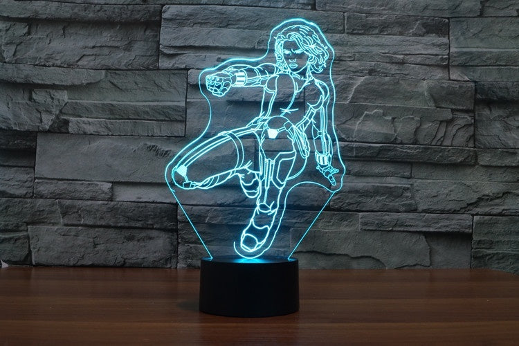 Lampa Black Widow 3D laserem gravírovaná světla LED stolní lampa Černá postava vdova Dětský dárek Dárky k narozeninám Vánoční dárky