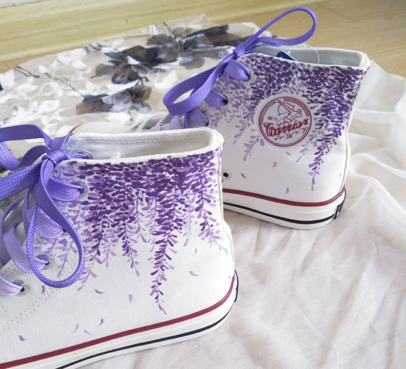 Módní Fialové květy vistárie Boty, Ležérní Vysoký Top Vlastní Ploché Boty, Krajka Individualita Doodle Tenisky dárek