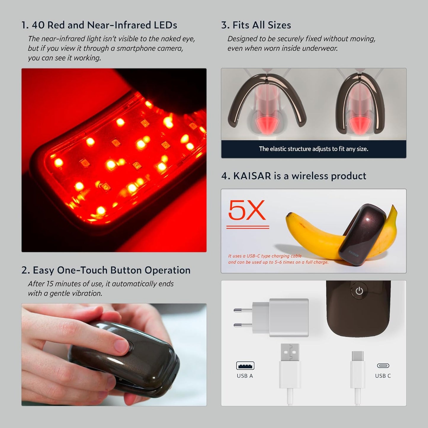 KAISAR Portable Wireless Infrared & Red Light Therapy Device for Male Urinary Care