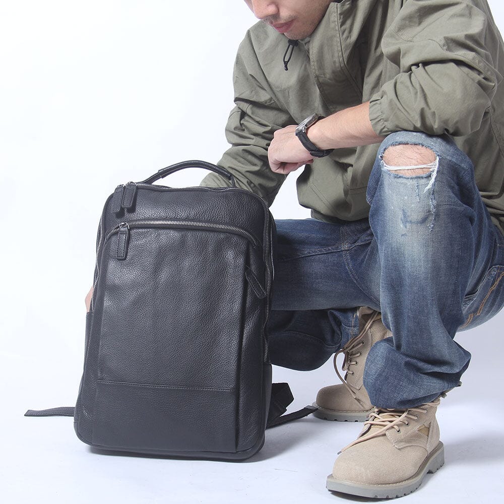 Black Leather Laptop Backpack | STEELE