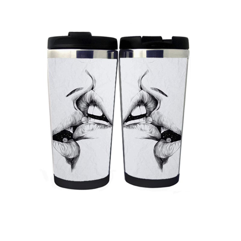 Lips Kissing Love Funny Travel Mug Stainless Steel Insulated Tumbler 400ml Coffee Tea Cup Funny novelty Gifts Christmas Gifts