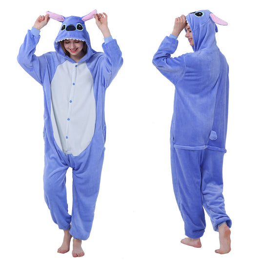 Stitch Jumpsuit  Funny Flannel Warm Soft Overall Pijama Stitch Onesie Cosplay