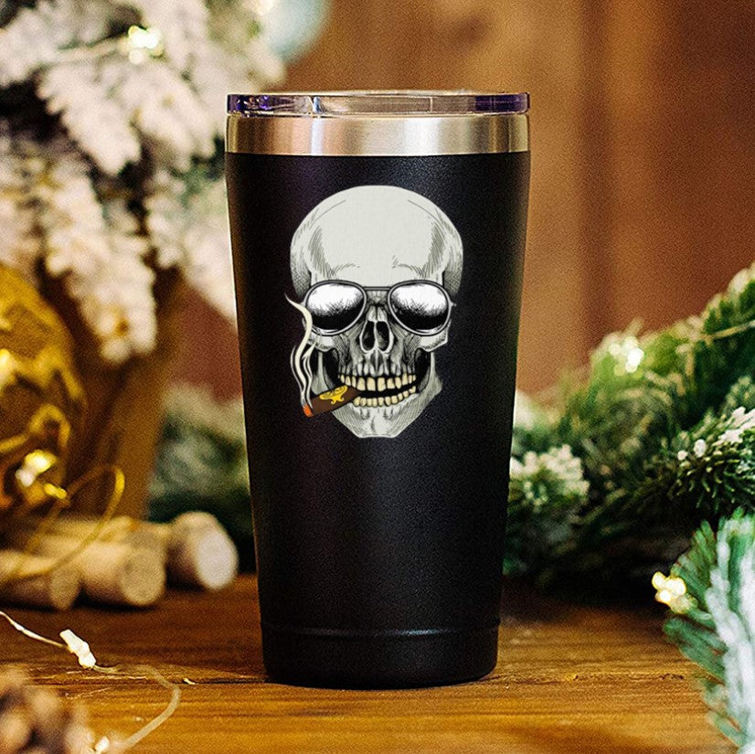 Skull Smoking Coffee Mug 20 OZ Stainless Steel Tumbler Insulated Funny Travel Mug Novelty Gift
