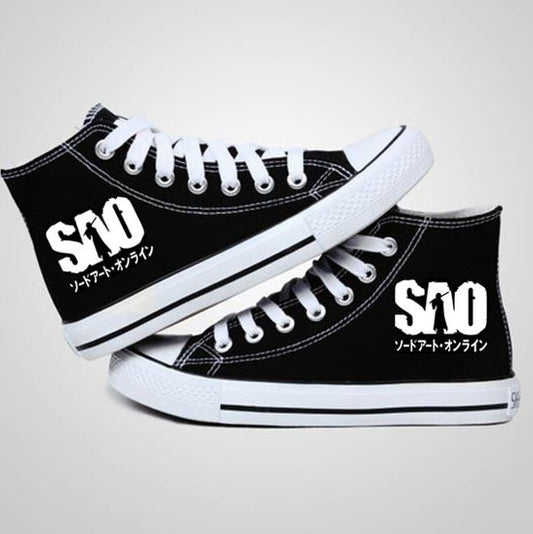 SAO Hand Pianted Shoes Sneaker High Top Canvas Shoes