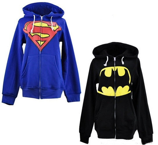 Stunning Unisex Mens And Womens Onesie Superman & Batman Hooded Zip Front Sweater