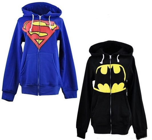 Stunning Unisex Mens And Womens Onesie Superman & Batman Hooded Zip Front Sweater