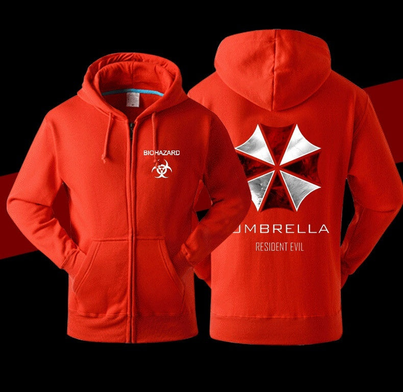 Stunning Unisex Mens And Womens Onesie Resident Evil umbrella Hooded Thickened Velour Coat Jacket Sweatshirts