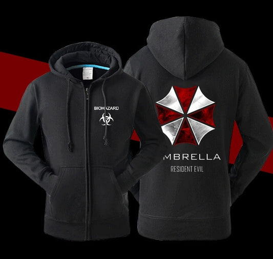 Stunning Unisex Mens And Womens Onesie Resident Evil umbrella Hooded Thickened Velour Coat Jacket Sweatshirts