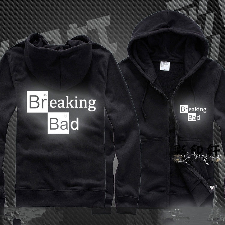 BREAKING BAD Světelný unisex svetr na zip s kapucí, kardiganový svetr, módní sportovní kabát, cool svetr s kapucí