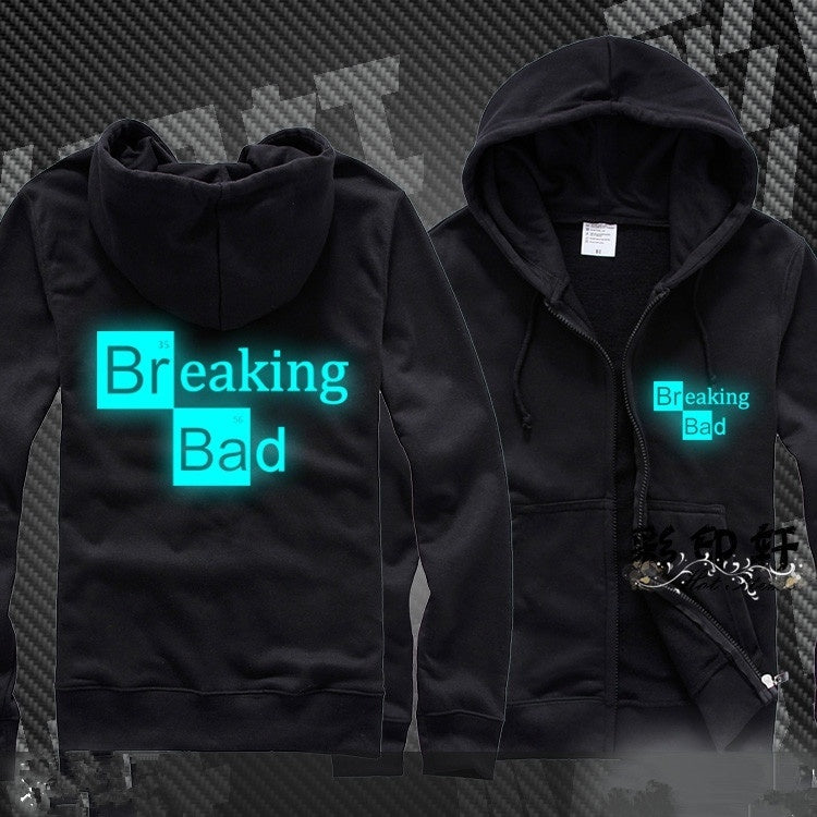BREAKING BAD Světelný unisex svetr na zip s kapucí, kardiganový svetr, módní sportovní kabát, cool svetr s kapucí