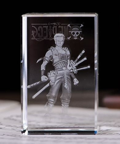 One Piece Roronoa Zoro Action Figure  Engraving Crystal 3D LED Light Figure One Piece Doll