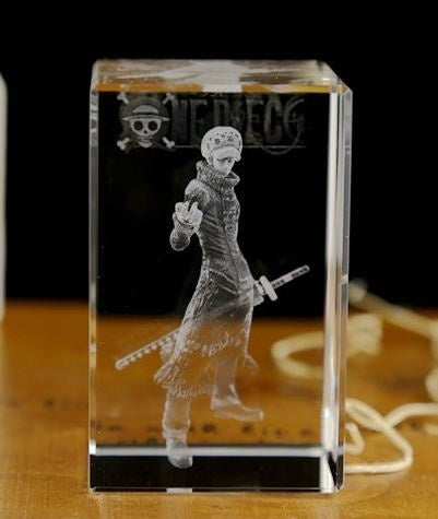 One PieceTrafalgar Law Action Figure  Engraving Crystal 3D LED Light Figure One Piece Trafalgar Law Doll