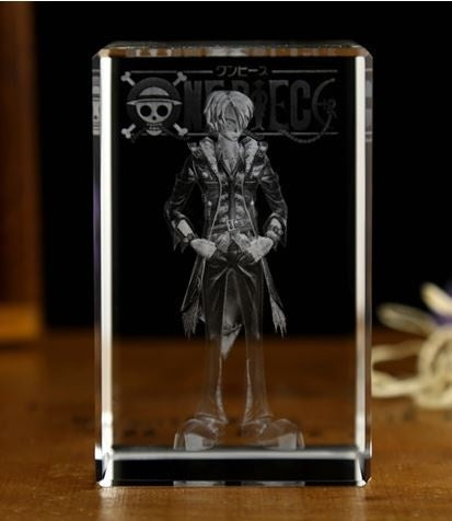 One Piece Sanji Action Figure  Engraving Crystal 3D LED Light Figure One Piece Sanji Doll