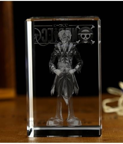 One Piece Sanji Action Figure  Engraving Crystal 3D LED Light Figure One Piece Sanji Doll