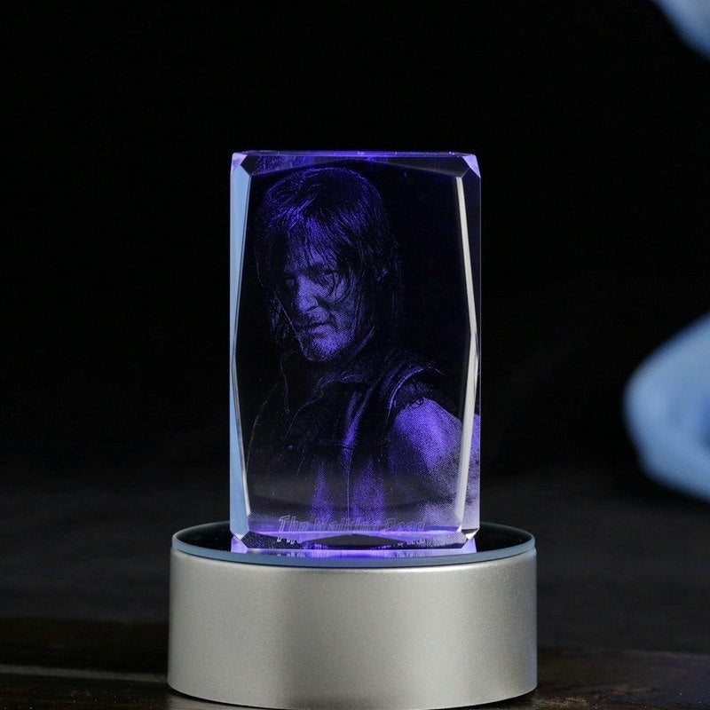 The Walking Dead Daryl Dixon Engraving Crystal 3D LED Light Figure The Walking Dead Doll