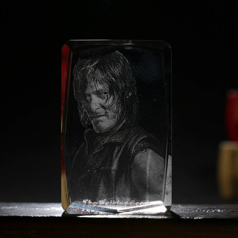 The Walking Dead Daryl Dixon Engraving Crystal 3D LED Light Figure The Walking Dead Doll