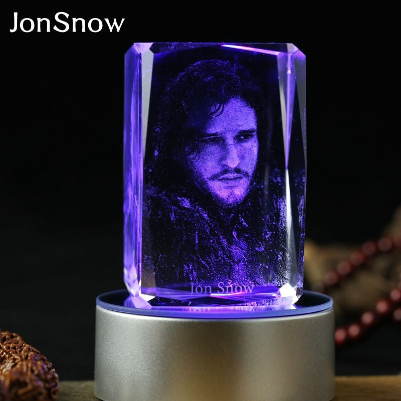 Game of Thrones JohnSnow Engraving Crystal 3D LED Light Figure Game of Thrones Doll