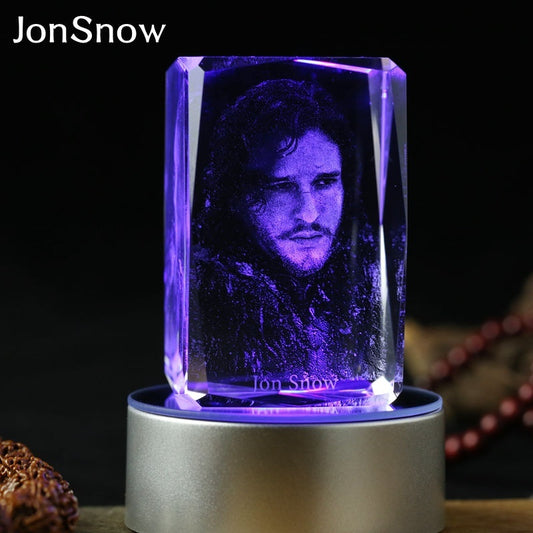 Hra o trůny JohnSnow gravírování Crystal 3D LED světelná figurka Panenka Game of Thrones