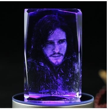 Game of Thrones JohnSnow Engraving Crystal 3D LED Light Figure Game of Thrones Doll