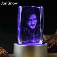 Game of Thrones JohnSnow Engraving Crystal 3D LED Light Figure Game of Thrones Doll