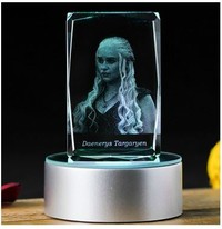 Game of Thrones Daenerys Targaryen Engraving Crystal 3D LED Light Figure Game of Thrones Doll