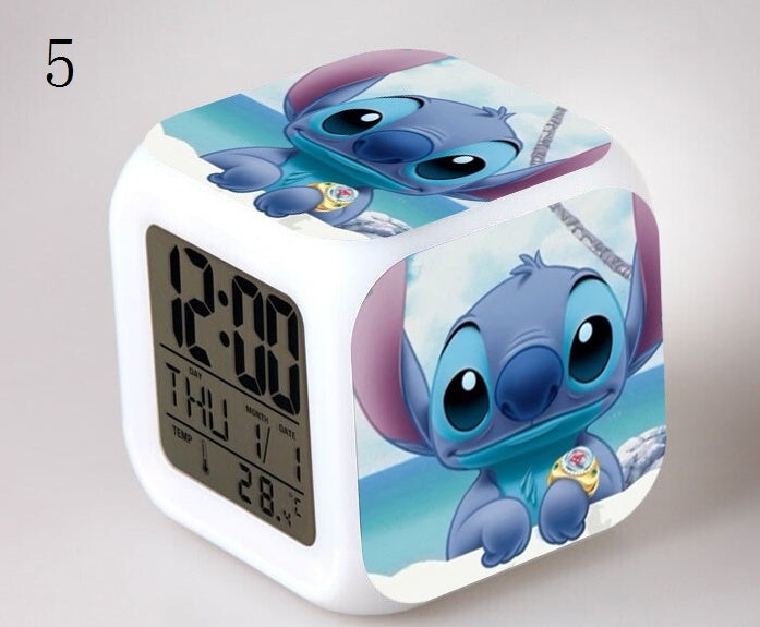 Stitch LED Colorful Lights Alarm Clock Bedroom Student Clock