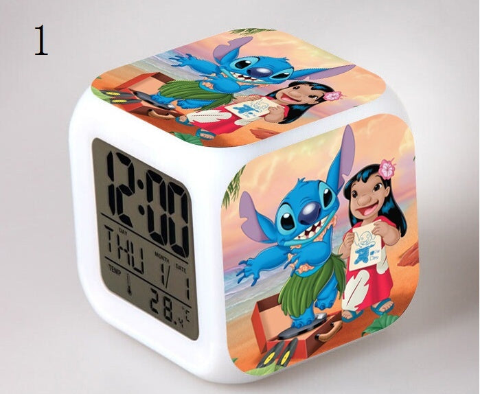 Stitch LED Colorful Lights Alarm Clock Bedroom Student Clock