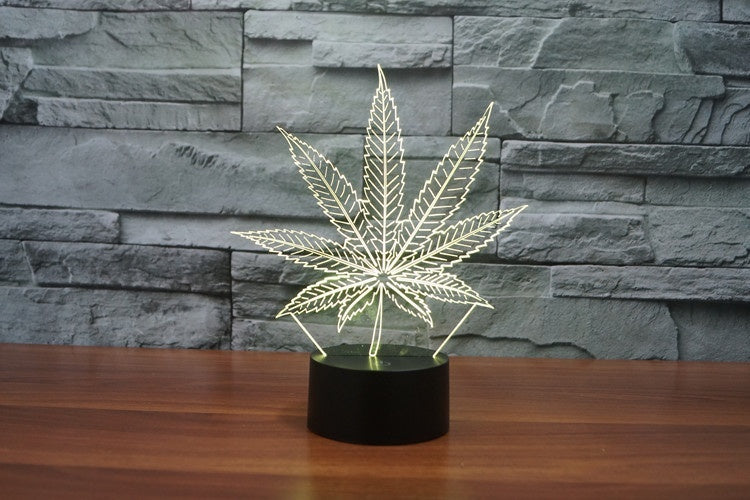 Marijuana Leaf 3D Illusion Led Table Lamp 7 Color Change LED Desk Light Lamp Marijuana Decor