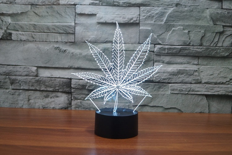 Marijuana Leaf 3D Illusion Led Table Lamp 7 Color Change LED Desk Light Lamp Marijuana Decor