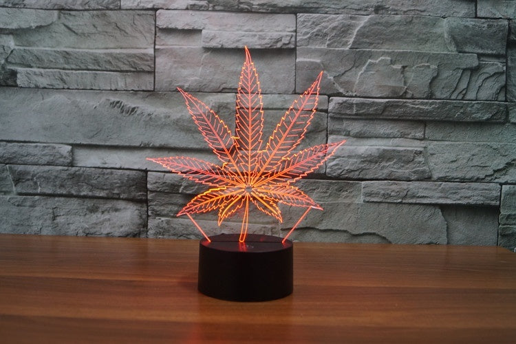 Marijuana Leaf 3D Illusion Led Table Lamp 7 Color Change LED Desk Light Lamp Marijuana Decor