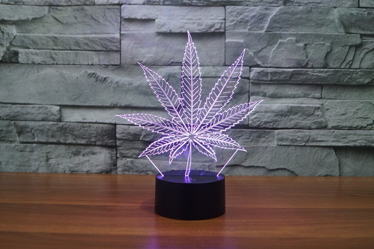 Marijuana Leaf 3D Illusion Led Table Lamp 7 Color Change LED Desk Light Lamp Marijuana Decor