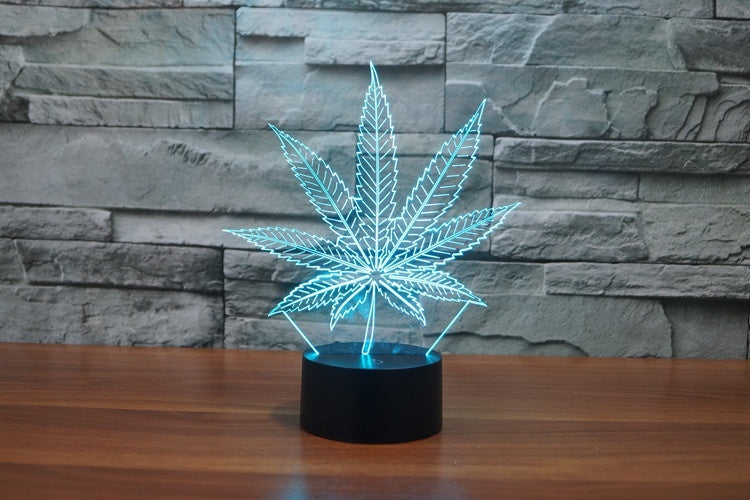 Marijuana Leaf 3D Illusion Led Table Lamp 7 Color Change LED Desk Light Lamp Marijuana Decor