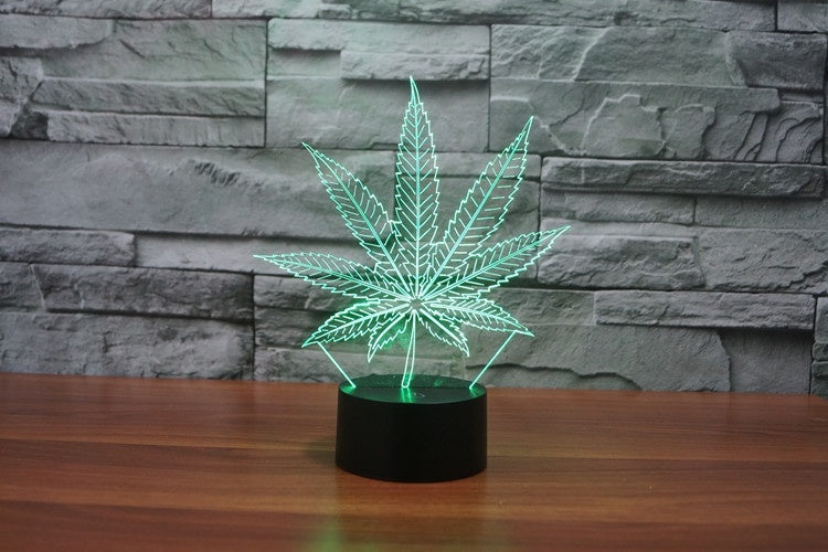 Marijuana Leaf 3D Illusion Led Table Lamp 7 Color Change LED Desk Light Lamp Marijuana Decor
