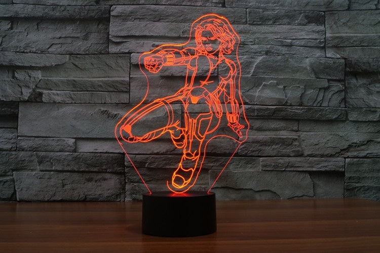Lampa Black Widow 3D laserem gravírovaná světla LED stolní lampa Černá postava vdova Dětský dárek Dárky k narozeninám Vánoční dárky