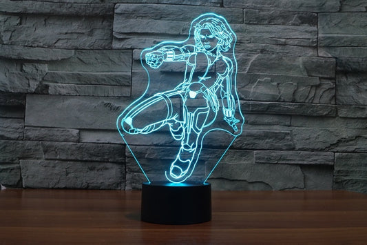 Lampa Black Widow 3D laserem gravírovaná světla LED stolní lampa Černá postava vdova Dětský dárek Dárky k narozeninám Vánoční dárky