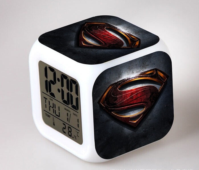 Superman LED Colorful Lights Creative Small Alarm Clock Room Bedroom Superman Birthday Gifts Christmas Gifts