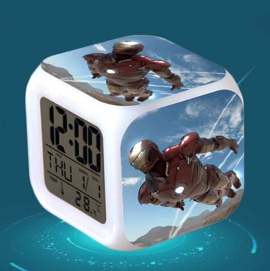 Iron man LED Colorful Lights Creative Small Alarm Clock Room Bedroom Iron man Birthday Gifts Christmas Gifts