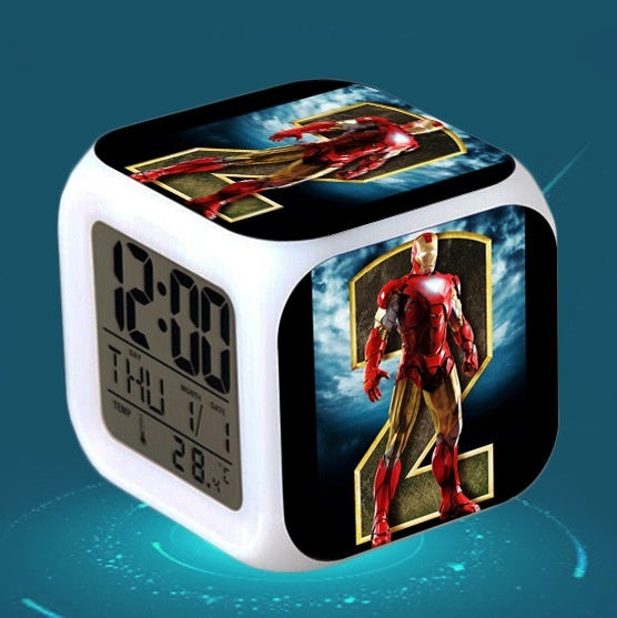 Iron man LED Colorful Lights Creative Small Alarm Clock Room Bedroom Iron man Birthday Gifts Christmas Gifts