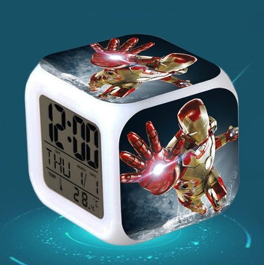 Iron man LED Colorful Lights Creative Small Alarm Clock Room Bedroom Iron man Birthday Gifts Christmas Gifts