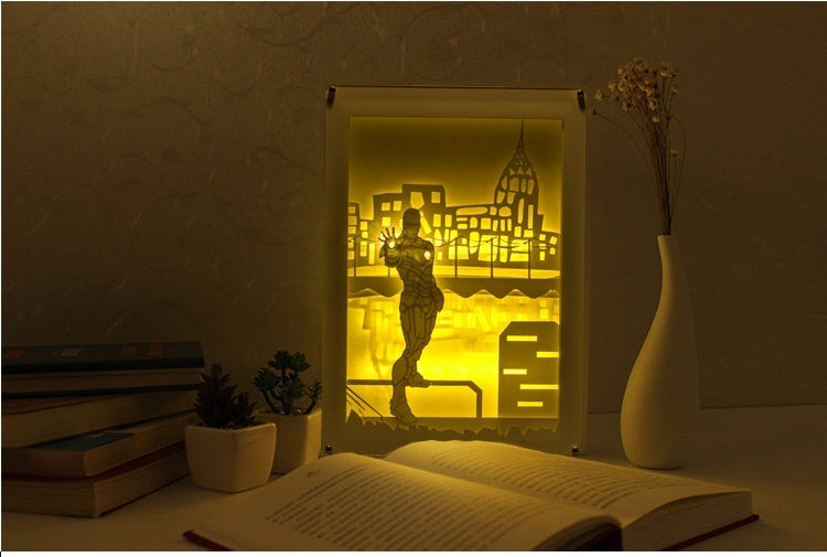 Iron man 3D Paper Carving Light Warm Night LED Light Lamp LED Desk Light Lamp Decoration Iron man Gifts Children Gift Birthday Gifts Christmas Gifts