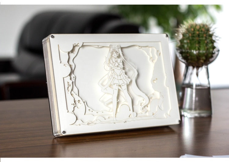 Sailor moon 3D Paper Carving Light Warm Night LED Light Lamp LED Desk Light Lamp Decoration Sailor moon Gifts Children Gift Birthday Gifts Christmas Gifts