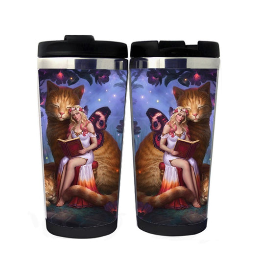 Cat And Fairy Travel Mug Stainless Steel Insulated Tumbler 400ml Coffee Tea Cup Funny novelty Gifts Christmas Gifts
