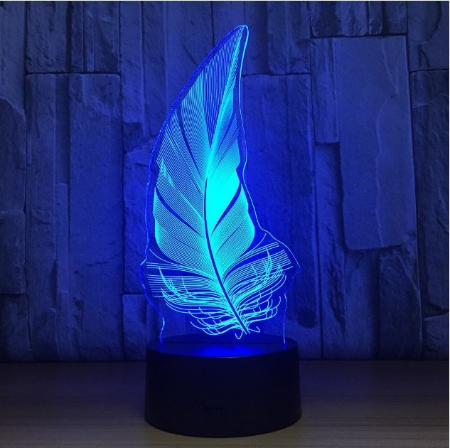 Feather 3D Illusion Led Table Lamp 7 Color Change LED Desk Light Lamp Feather Decoration