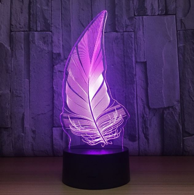 Feather 3D Illusion Led Table Lamp 7 Color Change LED Desk Light Lamp Feather Decoration