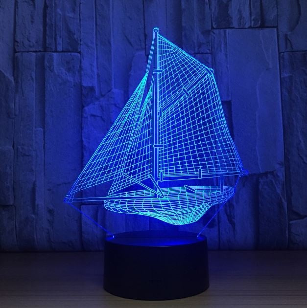 Sailing Boat 3D Illusion Led Table Lamp 7 Color Change LED Desk Light Lamp Sailing Boat Decoration