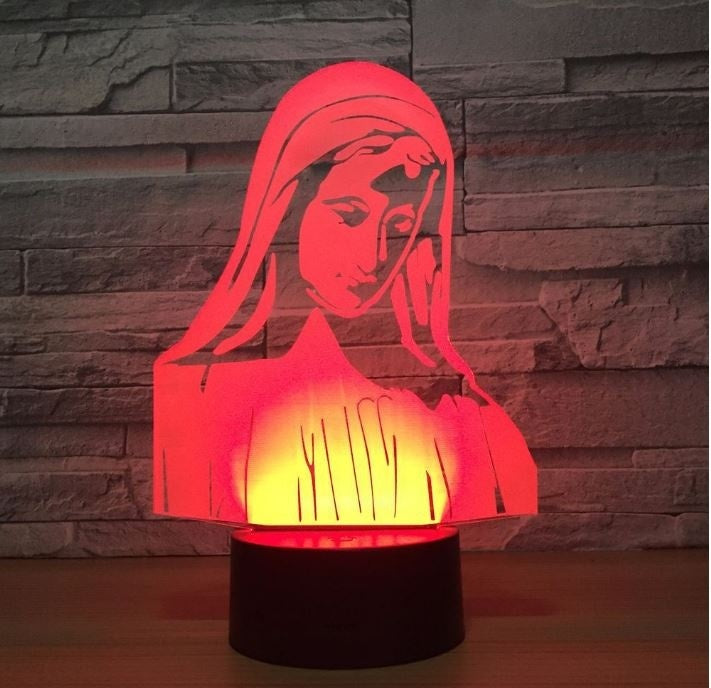 Goddess The Virgin Mary 3D Illusion Led Table Lamp 7 Color Change LED Desk Light Lamp Christian Virgin Mary Gifts