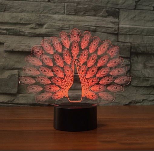 The peacock 3D Illusion Led Table Lamp 7 Color Change LED Desk Light Lamp The peacock Decoration