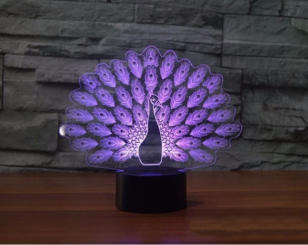 The peacock 3D Illusion Led Table Lamp 7 Color Change LED Desk Light Lamp The peacock Decoration