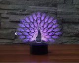 ময়ূর 3D ইলিউশন LED টেবিল ল্যাম্প 7 রঙ পরিবর্তন এলইডি ডেস্ক লাইট ল্যাম্প ময়ূর সজ্জা