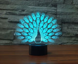 ময়ূর 3D ইলিউশন LED টেবিল ল্যাম্প 7 রঙ পরিবর্তন এলইডি ডেস্ক লাইট ল্যাম্প ময়ূর সজ্জা